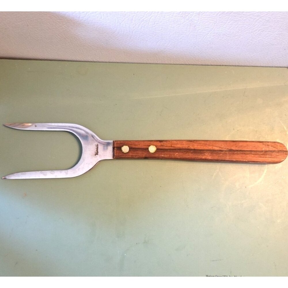 Vernco Large Meat Turkey Serving Lifting Fork Carving Holding SS Wood Rivets